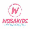 Logo of Wobakids, featuring a stylized "W" and the text "World Of Baby Kids Clothing & Shoes" in vibrant colors.