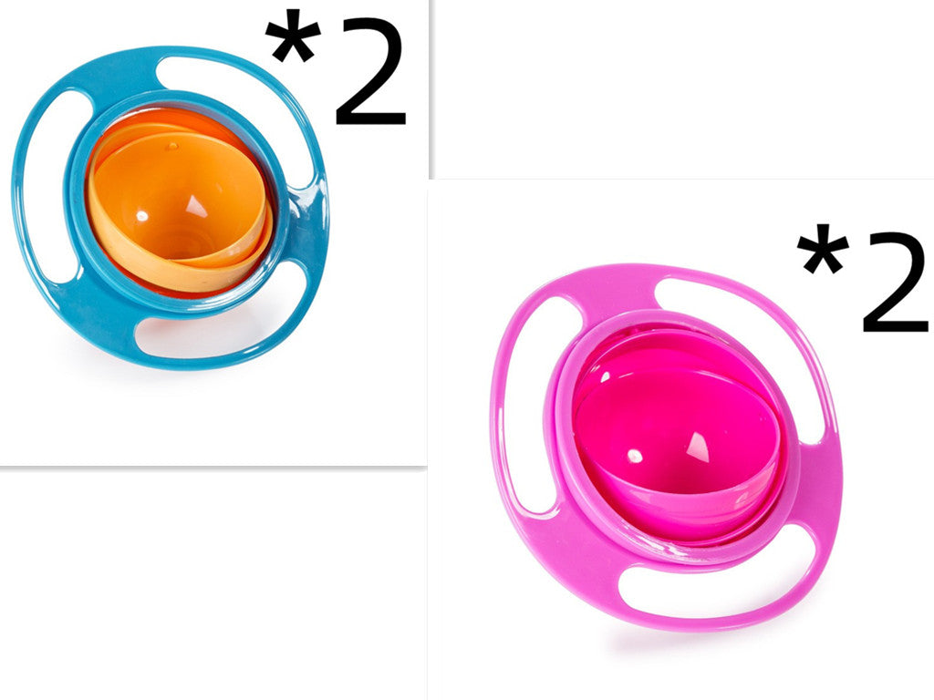 Blue and pink rotating snack bowls with two-piece quantity labels on a white background
