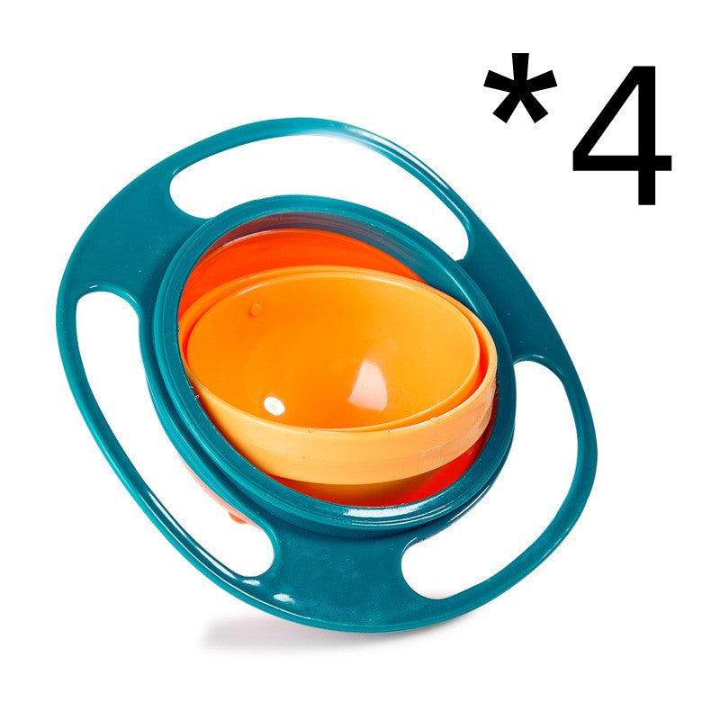 Green rotating snack bowl with an orange inner bowl and a four-piece quantity label