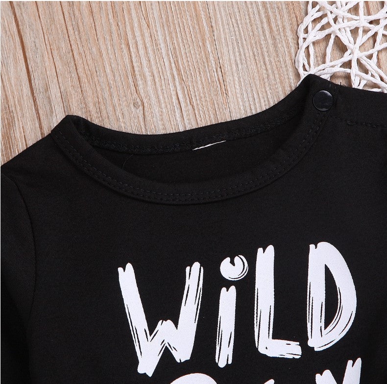 Black Letter Print Long Sleeve Two Piece Set