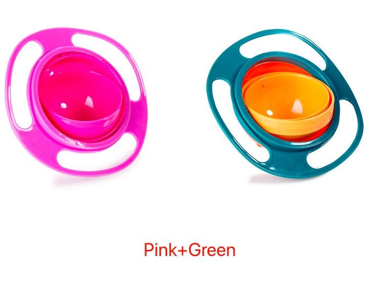 Pink and green rotating snack bowls shown side by side