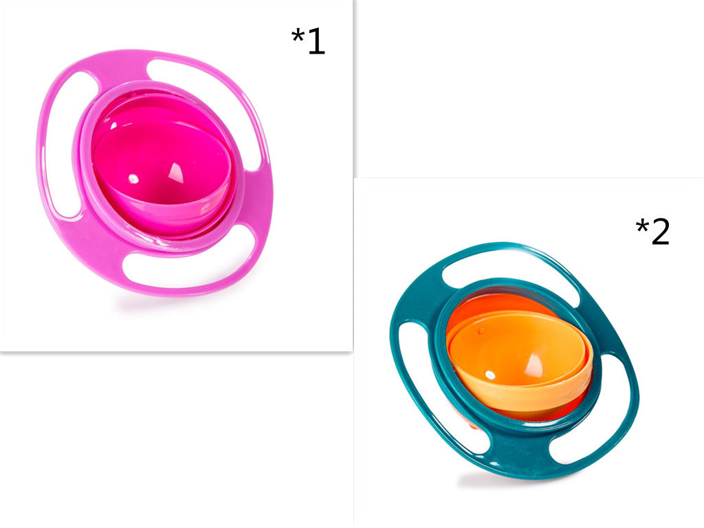 Pink and green rotating snack bowls with quantity labels for one pink bowl and two green bowls