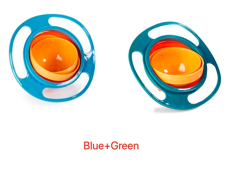 Blue and green rotating snack bowls with orange inner bowls