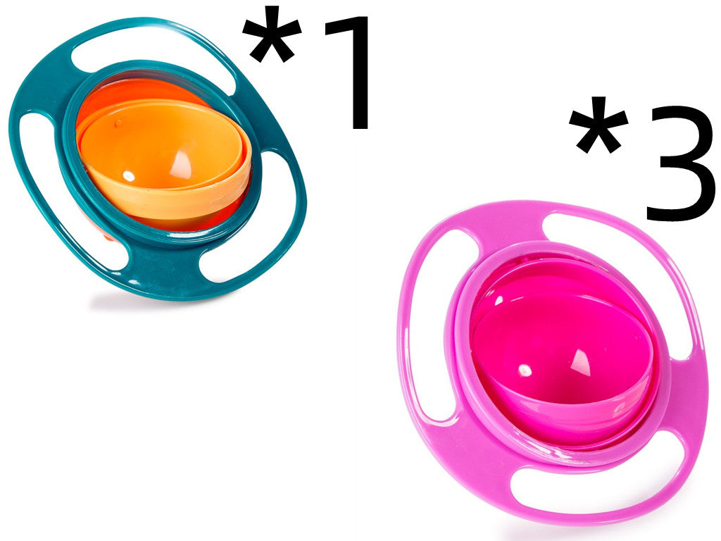 Green and pink rotating snack bowls labeled as one green bowl and three pink bowls