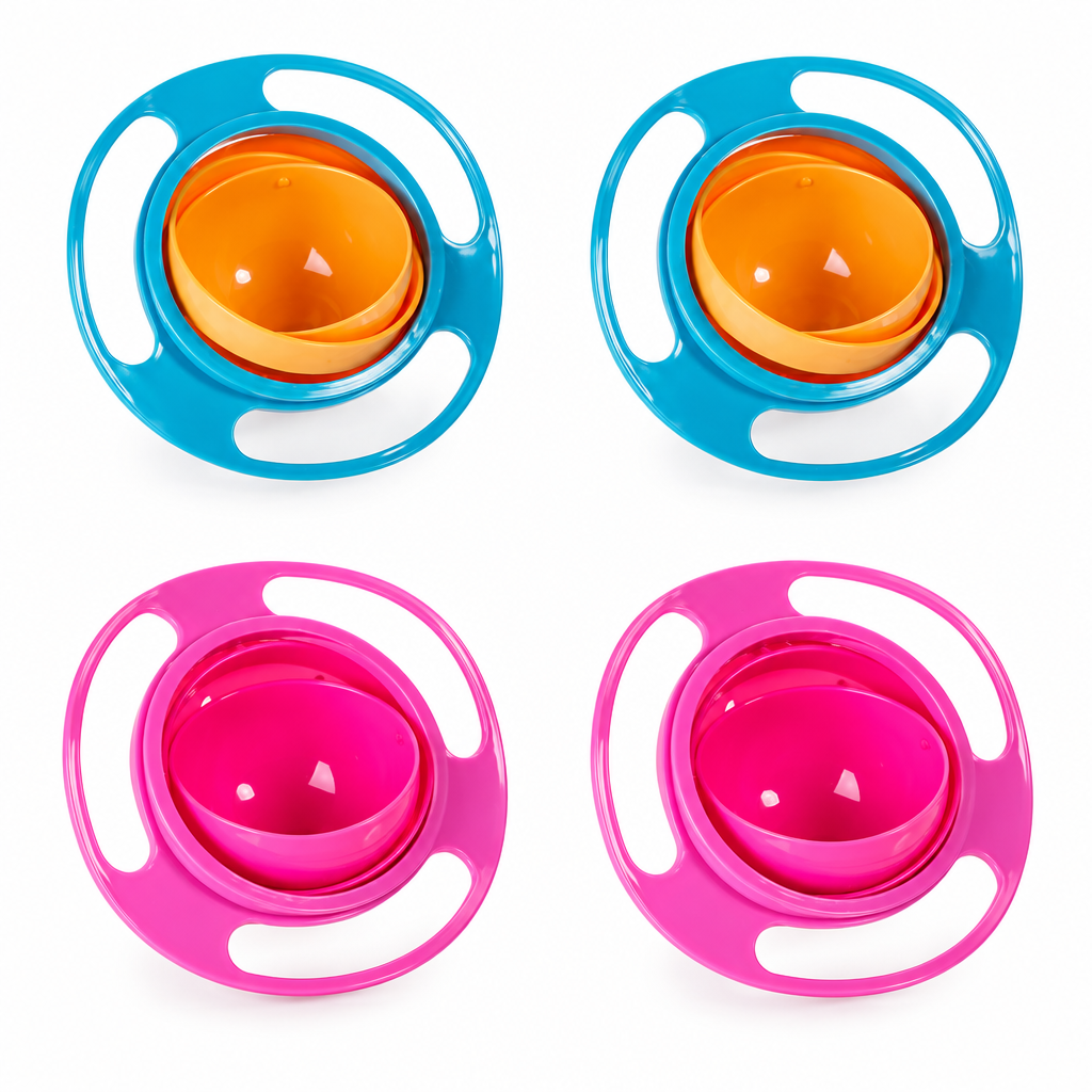 Four rotating snack bowls: two blue and two pink